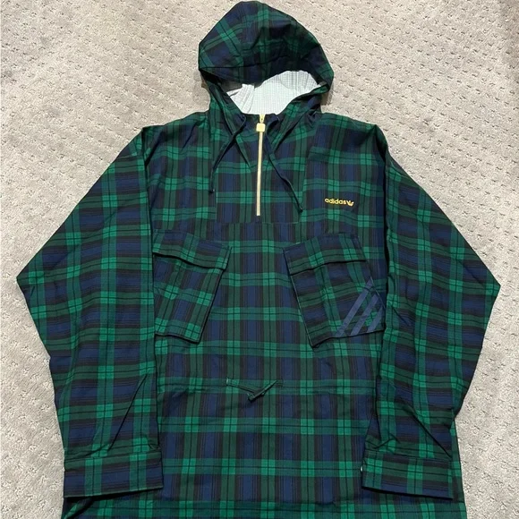 Adidas Hooded Windbreaker Plaid Jacket Men Size XL - Picture 2 of 9
